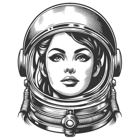Retro astronaut woman in space helmet vectorのイラスト素材