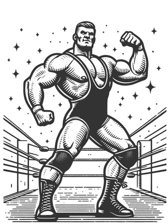 Strongman Wrestler Posing in a Boxing Ring vectorのイラスト素材