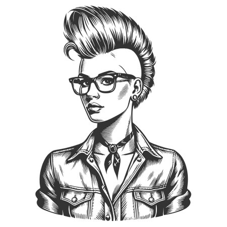 Punk Woman with Mohawk Adjusting Glasses vectorのイラスト素材