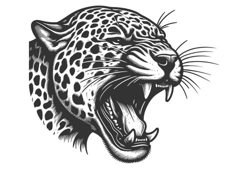 Roaring Leopard Head tattoo engraving vectorのイラスト素材