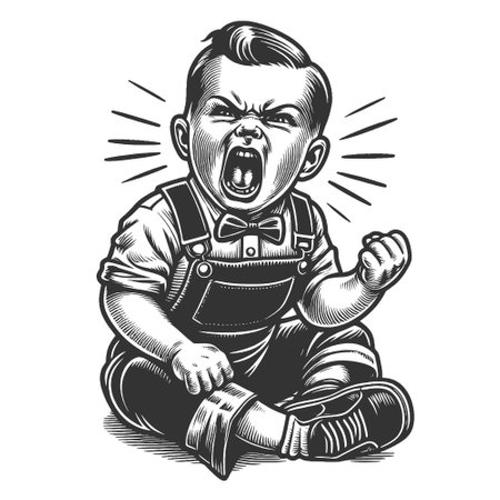 Angry Baby Yelling engraving vector illustrationのイラスト素材