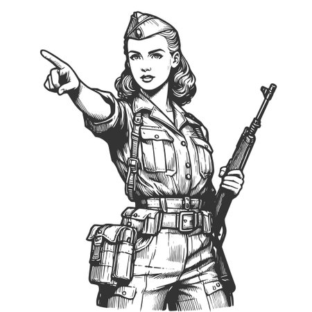 Female Soldier Pointing sketch vector illustrationのイラスト素材