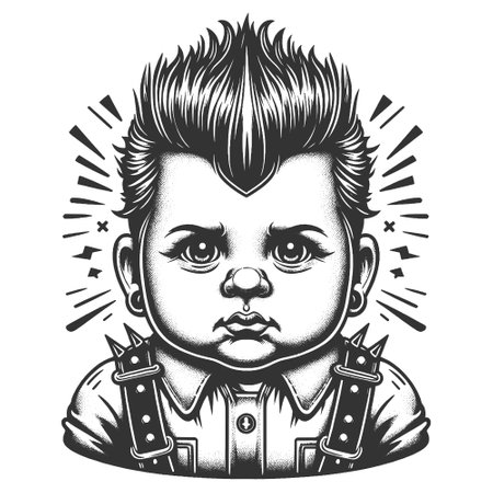 Punk Baby with Mohawk and Spikes vectorのイラスト素材