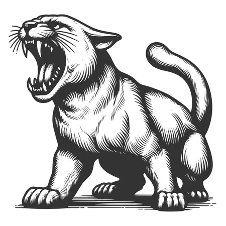 Roaring Panther engraving raster illustrationの写真素材