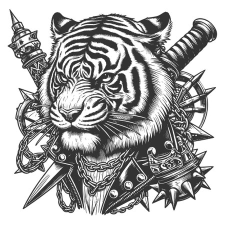 Warrior tiger with weapons and spiked armor vectorのイラスト素材