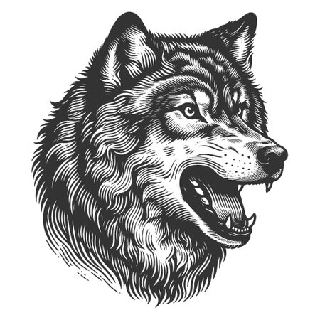 Fierce Howling Wolf Head tattoo engraving vectorのイラスト素材