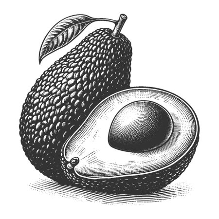avocado engraving sketch vector illustrationのイラスト素材