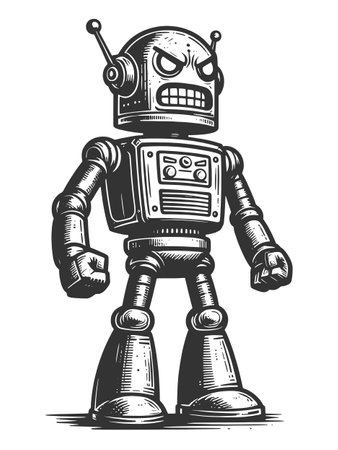 Angry vintage robot with gears vector illustrationのイラスト素材