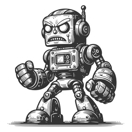 Angry vintage robot with gears vector illustrationのイラスト素材
