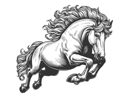 Running horse engraving sketch vector illustrationのイラスト素材