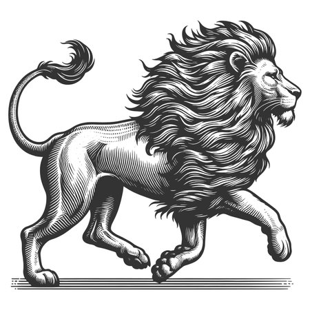 Majestic lion in pouncing position tattooの写真素材
