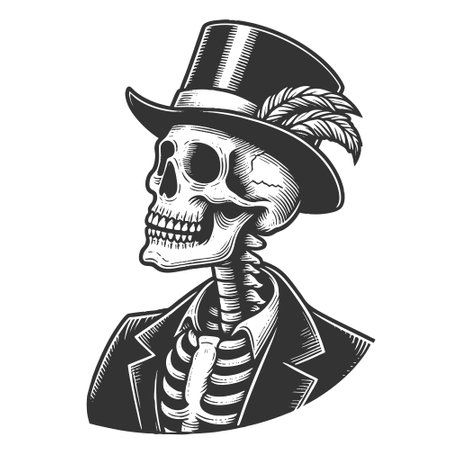 Skeleton in top hat vector illustrationのイラスト素材