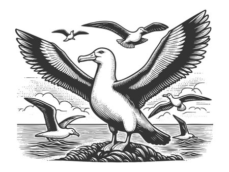 Seagulls Soaring Over Ocean Waves vectorのイラスト素材