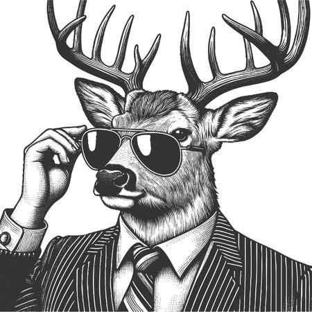 Cool Deer in Suit and Sunglasses engraving rasterの写真素材