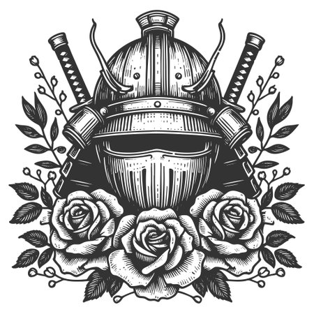 Medieval Knight Helmet with Roses engraving vectorのイラスト素材