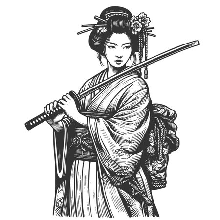 Samurai Woman in Traditional Kimono rasterの写真素材