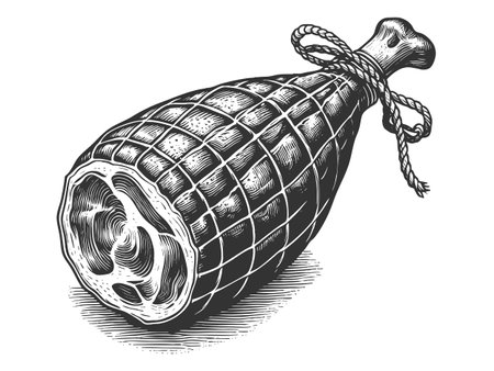 Smoked Ham Jamon and Garnishes engraving vectorのイラスト素材