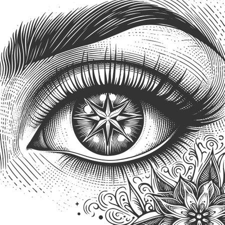 Ornate Eye with Star and Floral Details vectorのイラスト素材