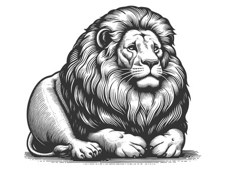 Lion engraving sketch raster illustration