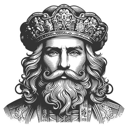 Regal King with Ornate Crown illustrationの写真素材