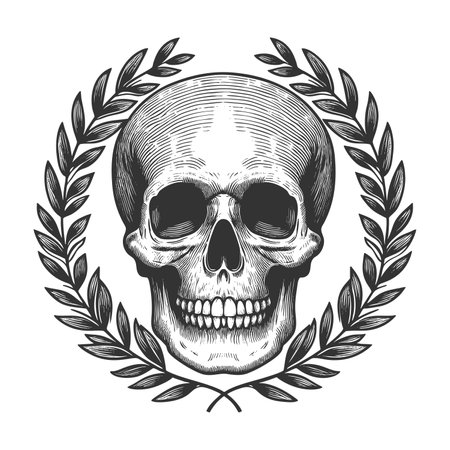 Skull with Laurel Wreath raster illustrationの写真素材