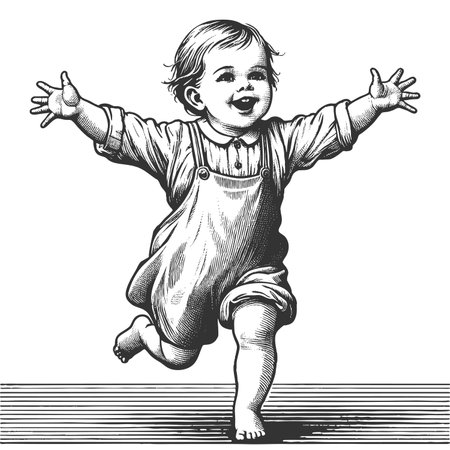 Happy little girl running with open arms rasterの写真素材