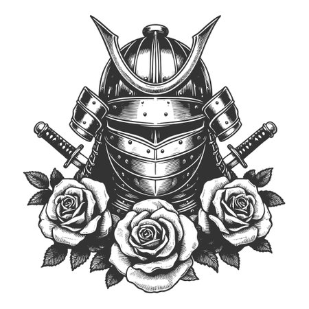 Medieval Knight Helmet with Roses engraving vectorのイラスト素材