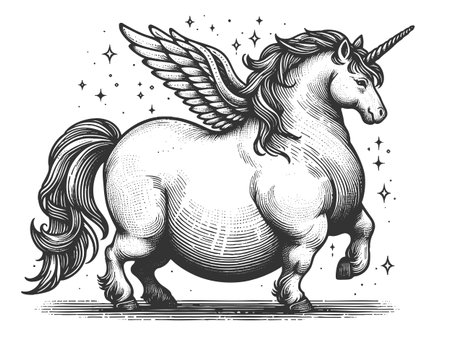 Chubby Unicorn engraving vector illustrationのイラスト素材