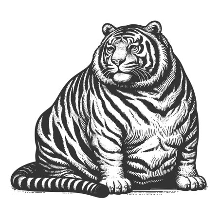Chubby Tiger engraving sketch vector illustrationのイラスト素材