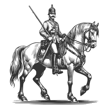 Polish Hussar Cavalry Officer on Horse vectorのイラスト素材