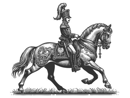 Polish Hussar Cavalry Officer on Horse vectorのイラスト素材