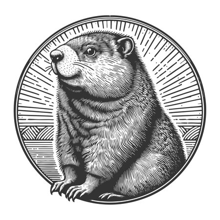 groundhog sketch engraving raster illustration. Scratch board imitation. Black and white image.の写真素材