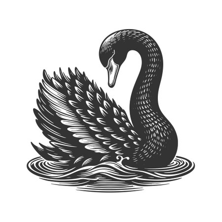 black swan, as a metaphor for unexpected, high-impact events or anomalies sketch engraving vector illustration. Scratch board imitation. Black and white image.のイラスト素材