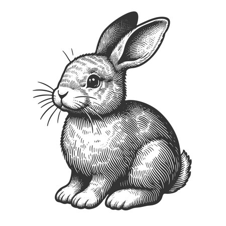 Cute Bunny Rabbit, perfect for prints, logos, and Easter designs sketch engraving fictional character vector illustration. Scratch board imitation. Black and white image.のイラスト素材