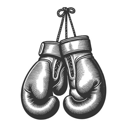 Boxing Gloves sketch engraving vector illustration. Scratch board imitation. Black and white image.のイラスト素材