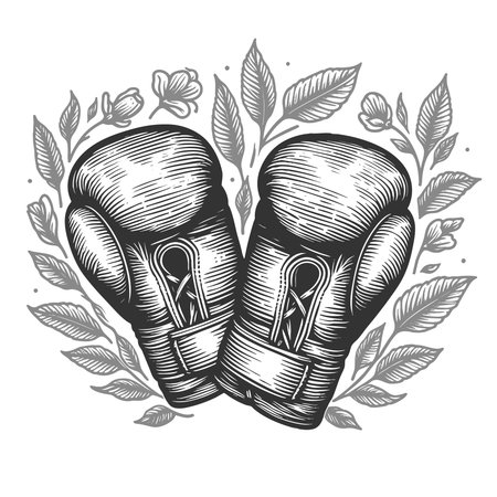 Boxing Gloves sketch engraving vector illustration. Scratch board imitation. Black and white image.のイラスト素材