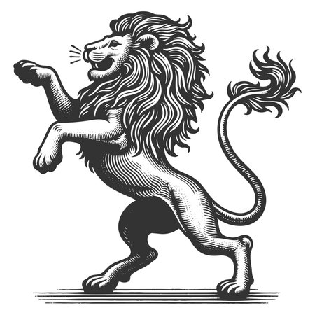 Heraldic Lion sketch engraving vector illustration. Scratch board imitation. Black and white image.のイラスト素材
