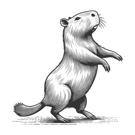 Dancing Capybara sketch engraving fictional character raster illustration. Scratch board imitation. Black and white image.の写真素材