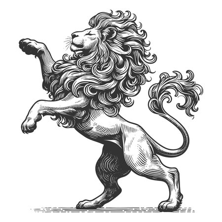 Heraldic Lion sketch engraving vector illustration. Scratch board imitation. Black and white image.のイラスト素材