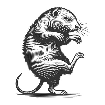 Dancing Otter sketch engraving fictional character raster illustration. Scratch board imitation....