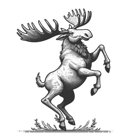 Rearing Moose sketch engraving fictional character vector illustration. Scratch board imitation. Black and white image.のイラスト素材