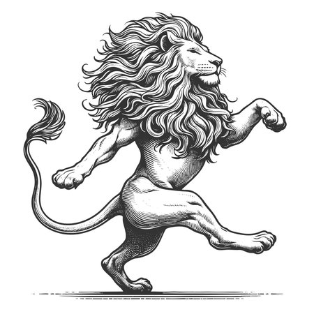 Heraldic Lion sketch engraving vector illustration. Scratch board imitation. Black and white image.のイラスト素材