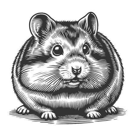 Hamster sketch engraving raster illustration. Scratch board imitation. Black and white image.の写真素材