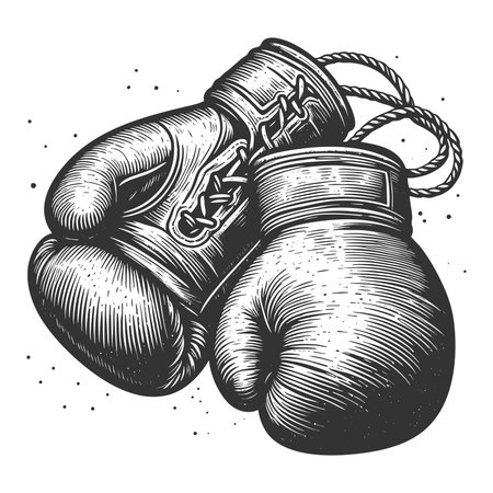 Boxing Gloves sketch engraving vector illustration. Scratch board imitation. Black and white image.のイラスト素材