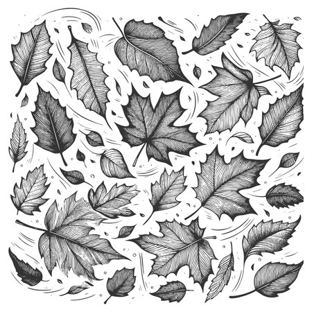 swirling leaves in motion, perfect for seasonal, botanical, or decorative design projects sketch engraving generative ai vector illustration. Scratch board imitation. Black and white image.の素材
