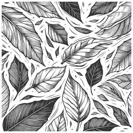 swirling leaves in motion, perfect for seasonal, botanical, or decorative design projects sketch engraving vector illustration. Scratch board imitation. Black and white image.のイラスト素材