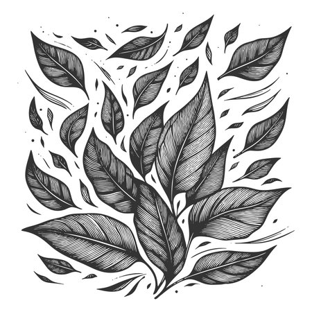 swirling leaves in motion, perfect for seasonal, botanical, or decorative design projects sketch engraving generative ai vector illustration. Scratch board imitation. Black and white image.の素材