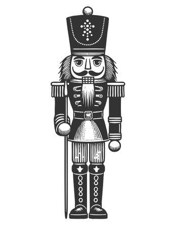 nutcracker Christmas decoration sketch engraving generative ai vector illustration. Scratch board imitation. Black and white image.の素材