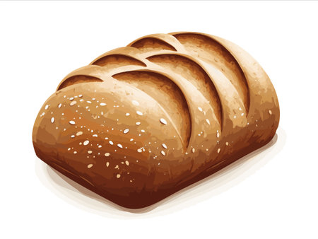 golden brown whole grain bread loaf with sesame seeds and scored top, isolated on white background. Generative ai vector colorful illustration.の素材