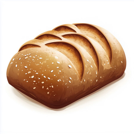 golden brown whole grain bread loaf with sesame seeds and scored top, isolated on white background. Generative ai raster colorful illustration.の素材